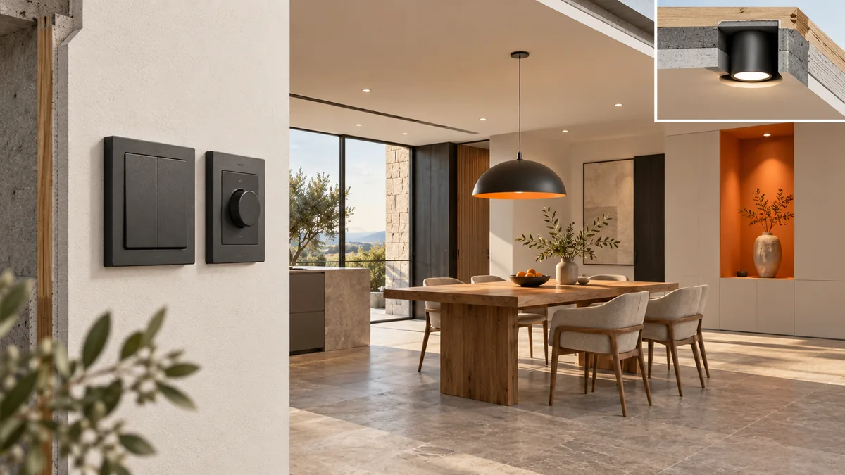 Concept illustration of interior lighting and electrical fixtures; not a completed Fortex project